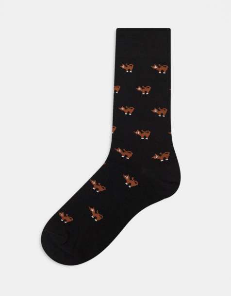Paul Smith cat all over print socks in black - view 1