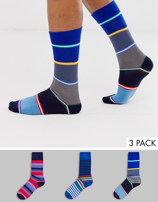Paul Smith colourblock stripe socks 3 pack in pink/black/blue