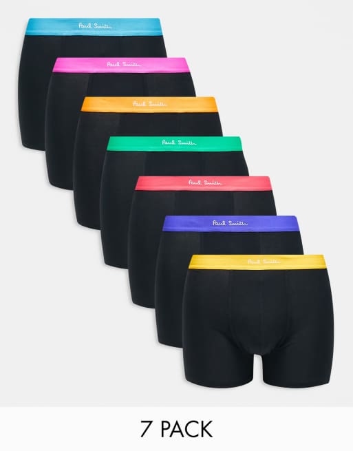 Paul Smith - Confezione da 7 boxer aderenti neri con elastico in vita colorato