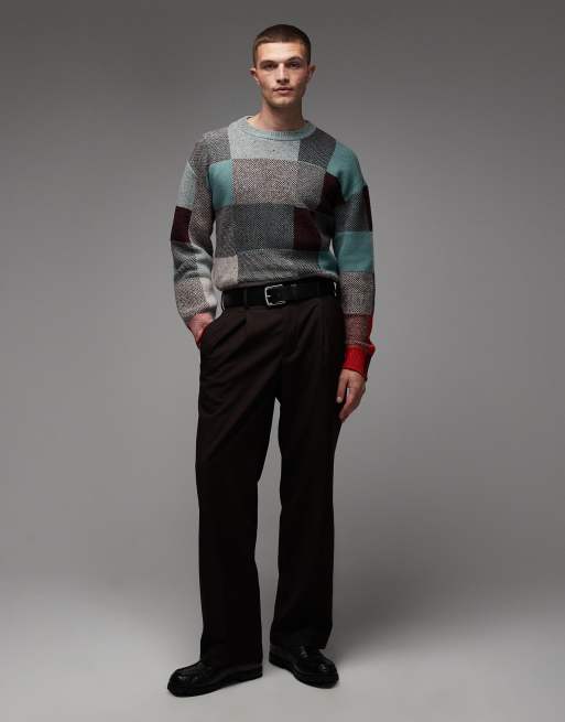 Paul Smith crew neck knitted jumper in blue patchwork, 2 of 5