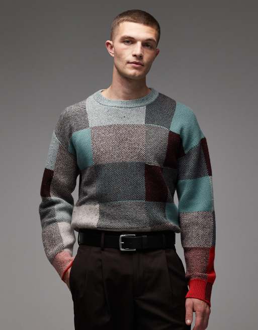 Paul Smith crew neck sweatshirt in blue patchwork