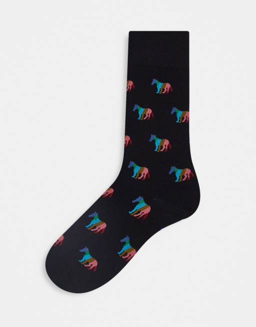 Paul Smith – Czarne skarpetki z nadrukiem z zebrą na całości