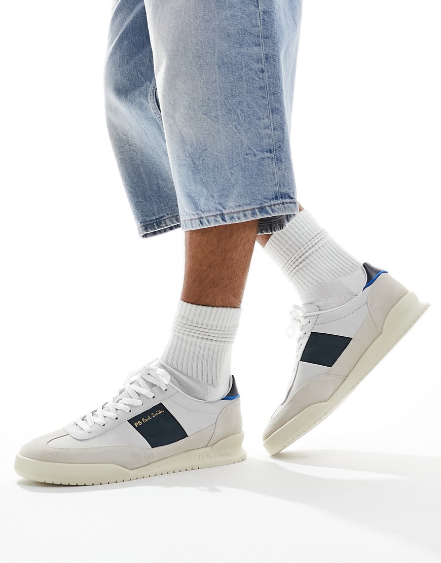 Paul Smith Dover suede mix trainer in white cream mix