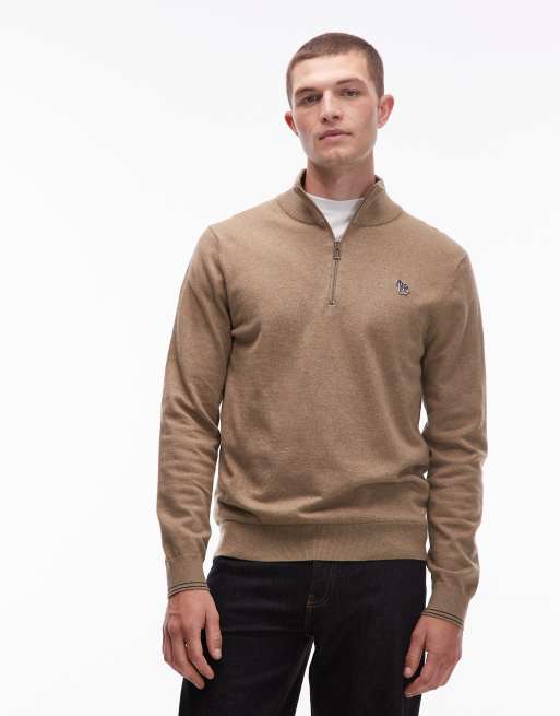 Paul Smith - Felpa color cuoio con zip corta e logo a forma di zebra