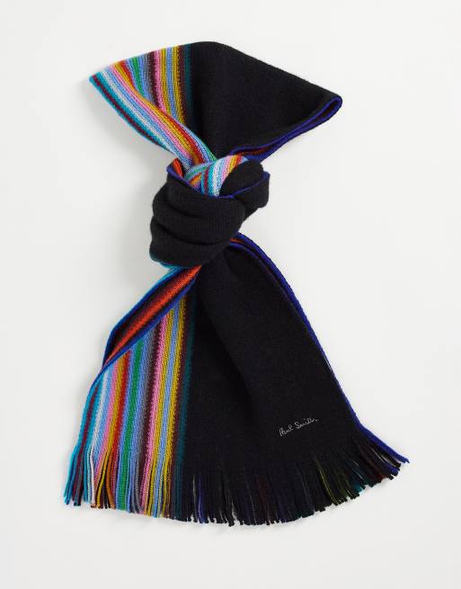 Paul Smith - Gestreepte sjaal met veelkleurige rand in zwart