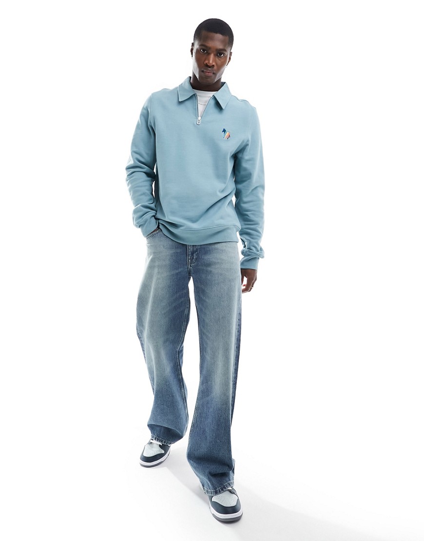 Paul Smith half zip collared sweatshirt with zebra logo in blue