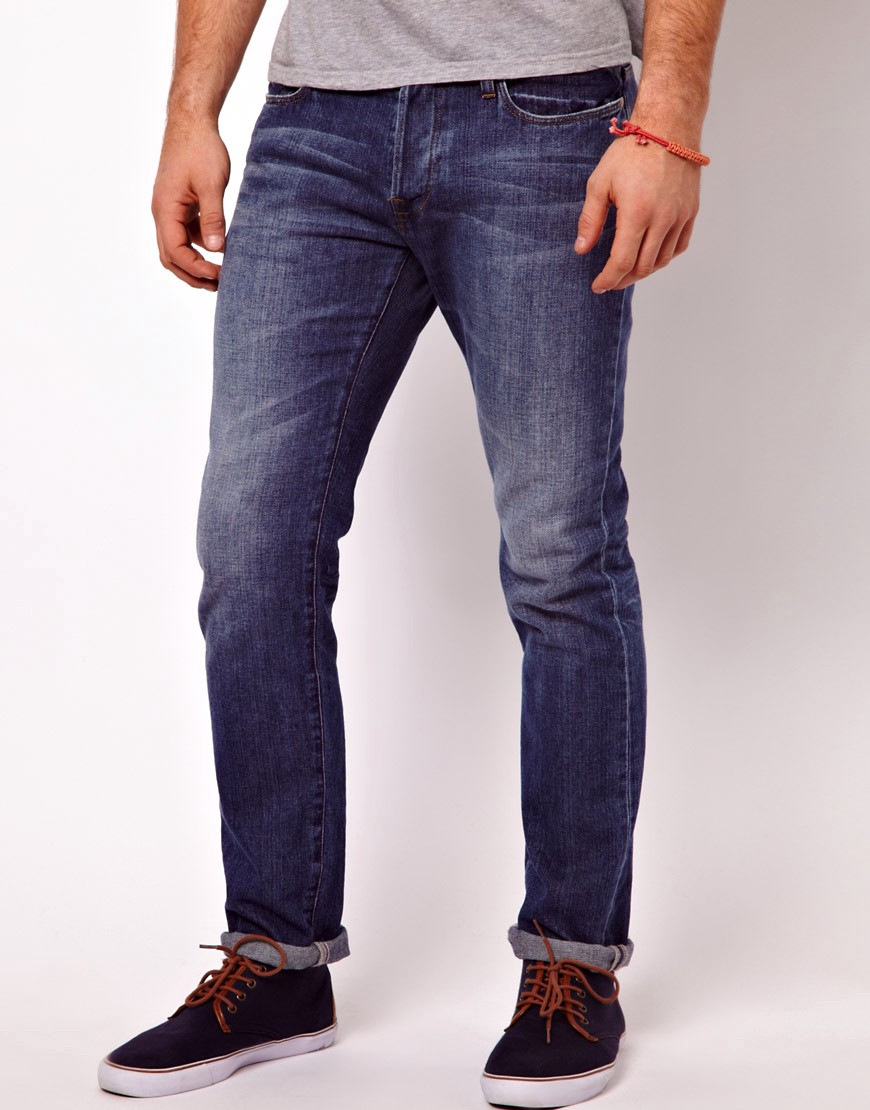 Paul Smith Jeans - Jeans a tubo in twill spigato a sinistra-Blu