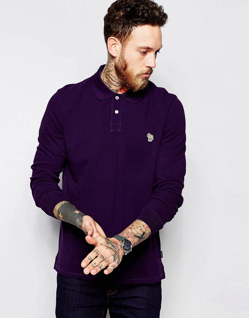 Paul Smith Jeans Polo in Regular Fit with Long Sleeves-Purple