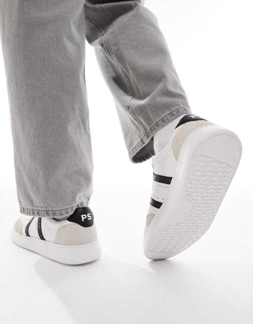 Paul Smith leather logo sneakers with side stripe in white
