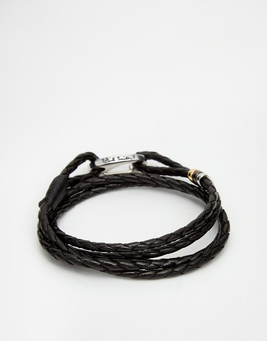 Paul Smith Leather Wraparound Bracelet-Black