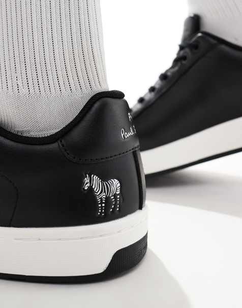 Paul Smith logo leather trainers in black and white - view 2