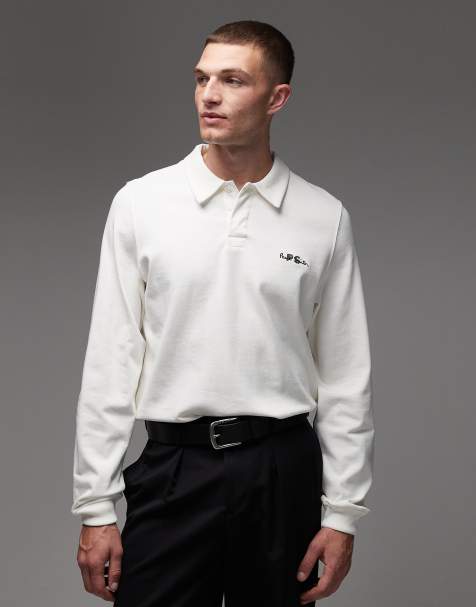 Paul Smith logo long sleeve polo shirt in white - view 1