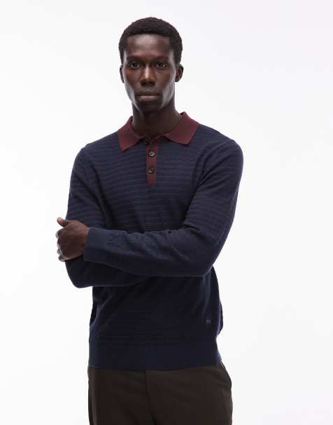 Paul Smith long sleeve polo shirt in blue - view 1