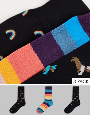 Chaussettes Paul Smith - Lot de 3 paires de chaussettes imprimée - Noir/rayures Artist