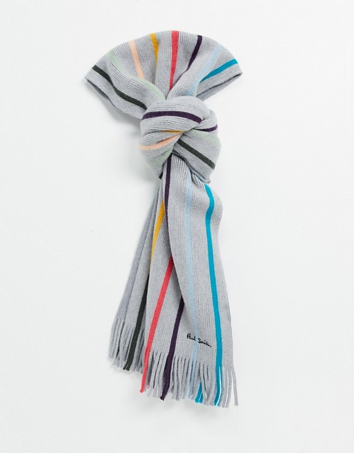 Paul Smith multi stripe wool scarf in grey