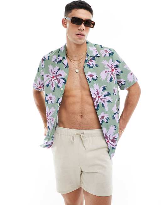 Paul Smith - Overhemd in groen met paarse bloemenprint