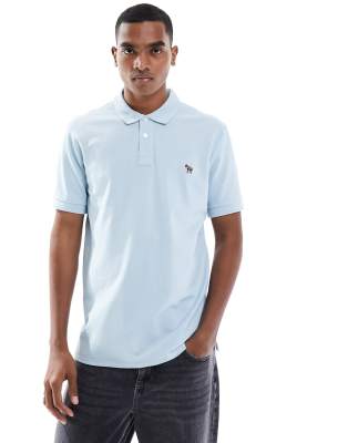 Paul Smith polo shirt with small zebra print logo in light blue