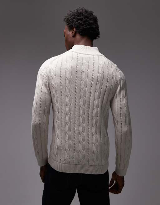 Paul Smith – Pullover aus Strick in Wollweiß mit Zopfmuster und kurzem Reißverschluss, 3 von 4