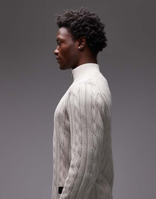 Paul Smith quarter zip cable knit jumper in off white, 4 of 4
