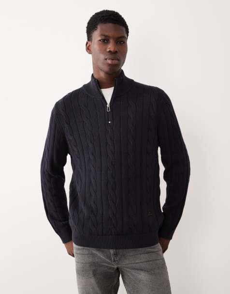 Paul Smith quarter zip cable knit sweater in navy - view 1