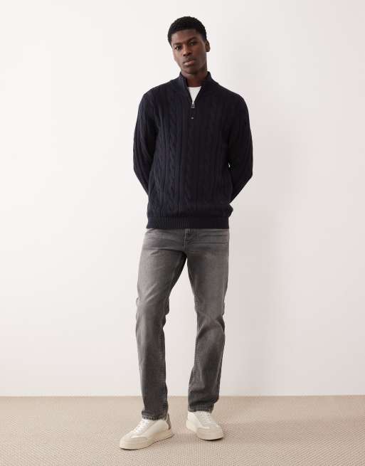 Paul Smith quarter zip cable knit sweater in navy, 2 of 5