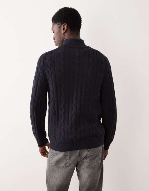 Paul Smith quarter zip cable knit sweater in navy, 3 of 5