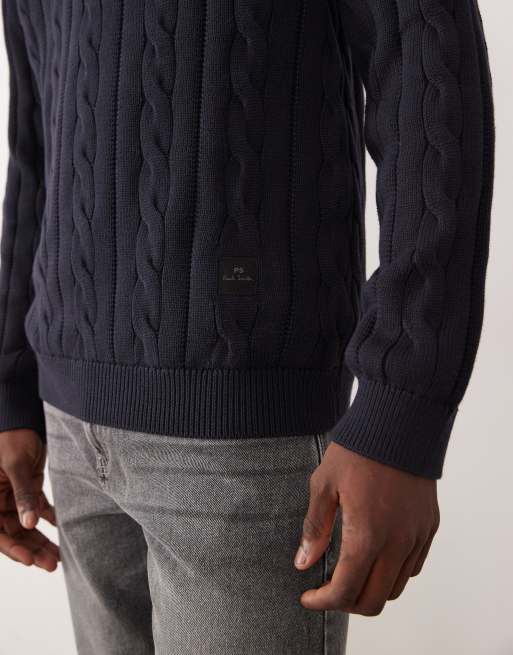 Paul Smith quarter zip cable knit sweater in navy, 4 of 5