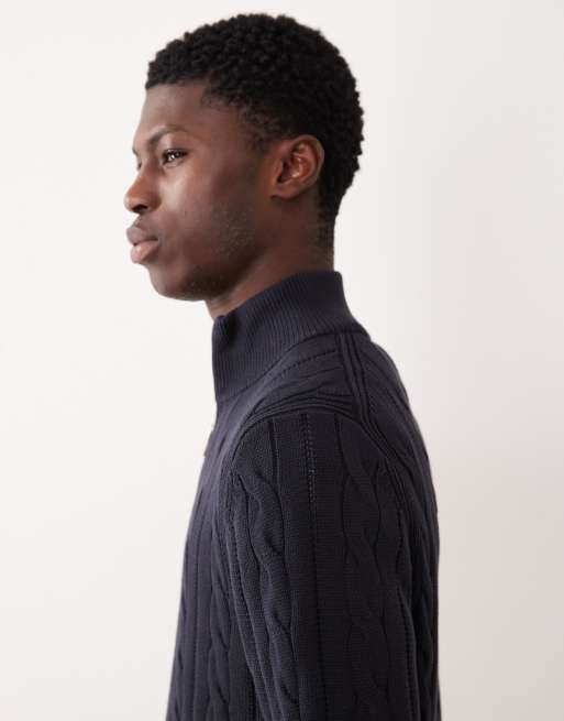 Paul Smith quarter zip cable knit sweater in navy, 5 of 5