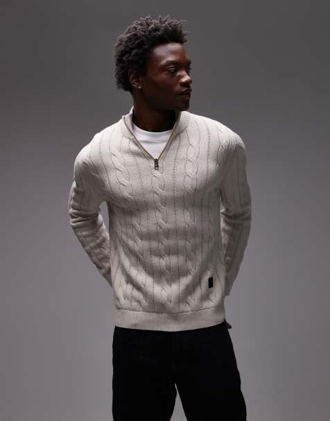 Paul Smith quarter zip cable knit sweater in off white - view 1