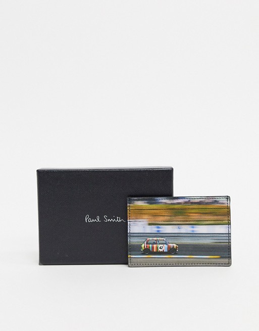 Paul Smith Racing Mini print leather card holder in black
