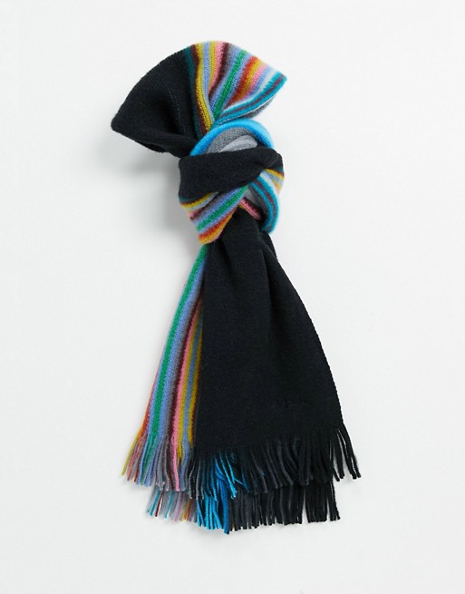 Paul Smith reversible side stripe wool scarf in black
