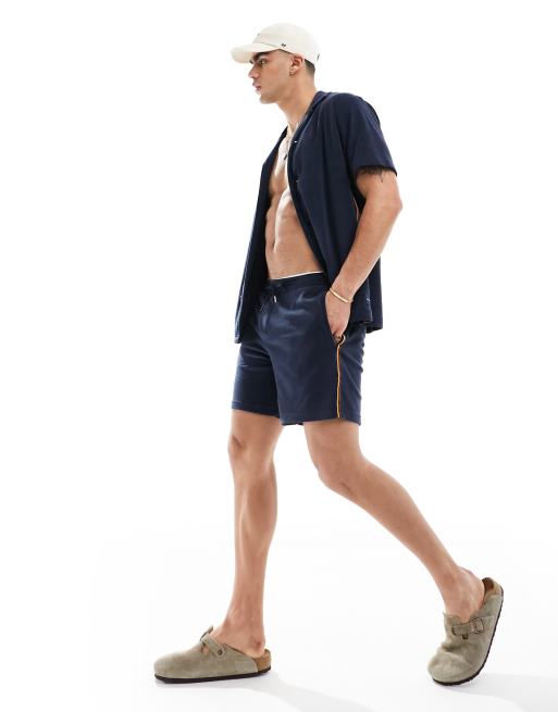 Paul Smith - Short met badstof en strepen in donkerblauw