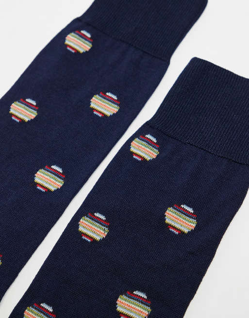 Paul Smith – Socken in Marineblau mit Punktemuster im Regenbogen