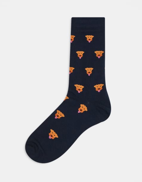 Paul Smith socks with dog print in navy - view 1