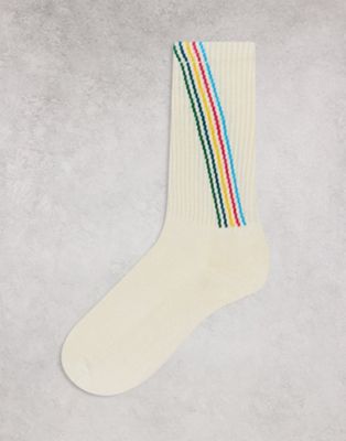 Paul Smith socks with logo stripe in cream-White