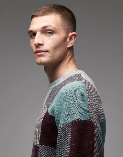 Paul Smith - Striktrøje med rund hals og blåt patchwork-mønster, 4 af 5