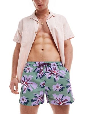 Paul Smith swim shorts in purple green floral print