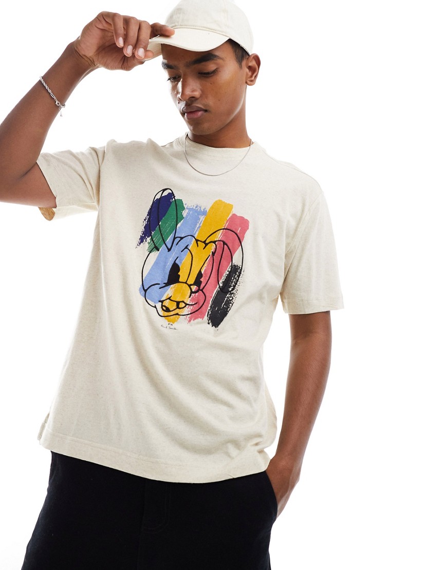 Paul Smith t-shirt with paint rabbit print in cream-White