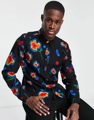 Paul Smith tailored printed long sleeve shirt in black