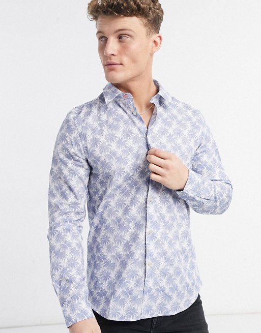 Paul Smith tailored printed long sleeve shirt in white