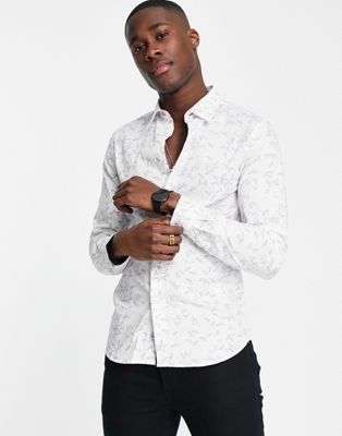 Paul Smith tailored printed long sleeve shirt in white