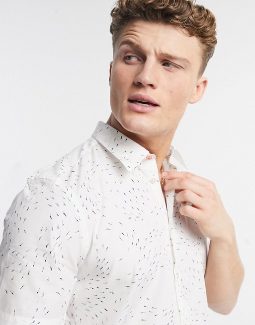 Paul Smith tailored printed short sleeve shirt in white