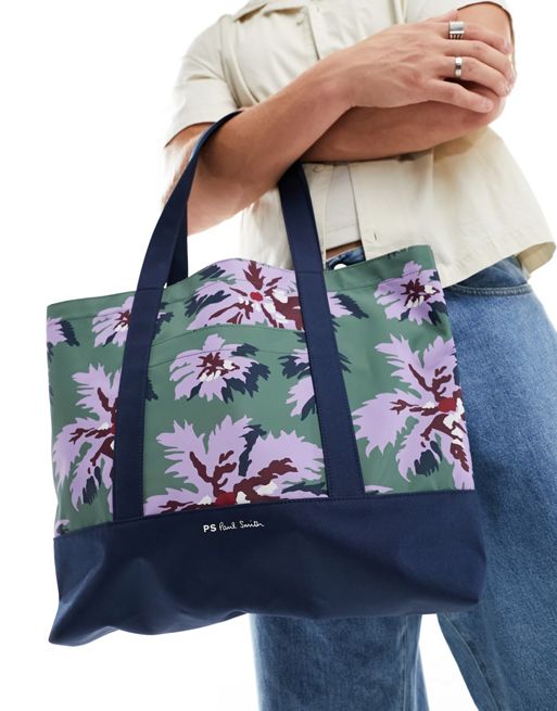 Paul Smith tote bag with floral print in navy green purple