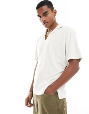 Paul Smith towelling revere collar polo shirt in cream | ASOS