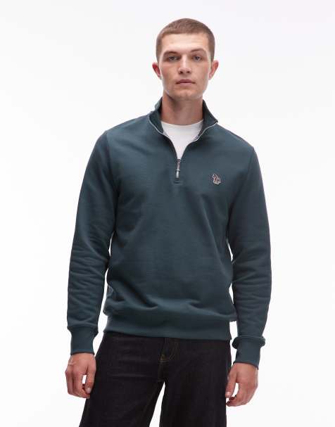 Paul Smith zebra logo regular fit half-zip jumper in green - view 1
