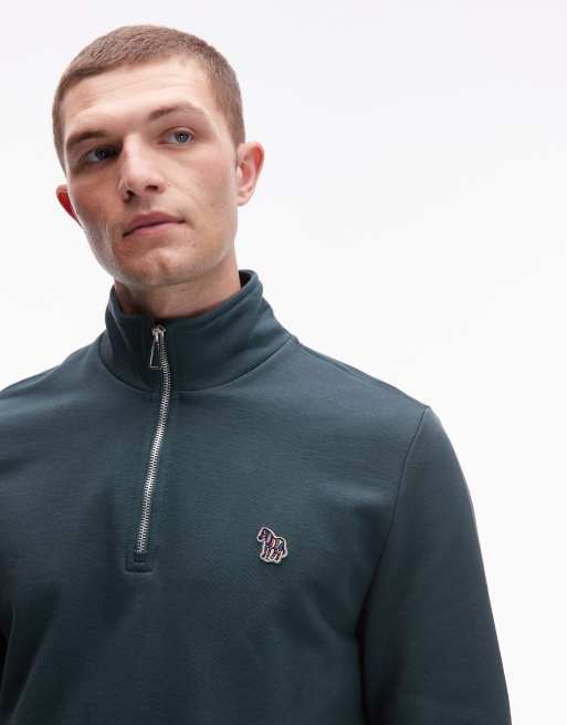 Paul Smith zebra logo regular fit half zip sweater in green, 3 of 4