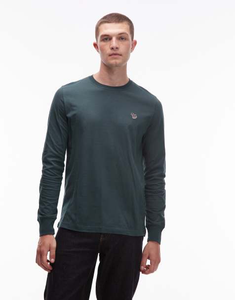 Paul Smith – Zielony T-shirt o regularnym kroju z długim rękawem i logo z zebrą - view 1