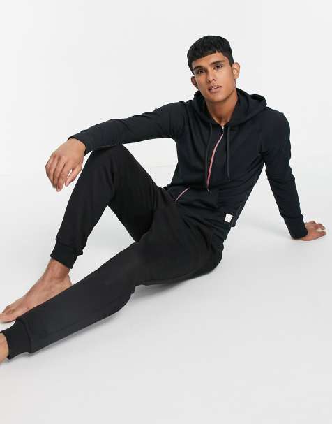 Paul Smith zip through tape detail hoodie in black - view 1