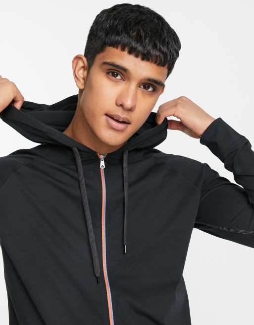 Paul Smith zip through tape detail hoodie in black