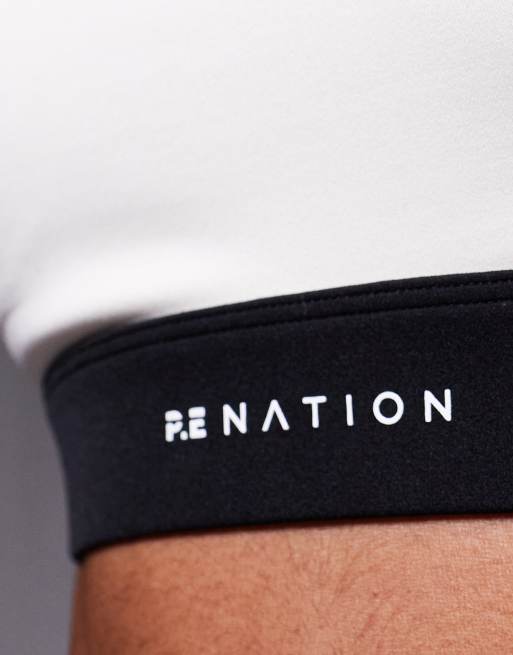 PE Nation – Signature – Sport-BH in Whisper Weiß und Walnussbraun, 3 von 4